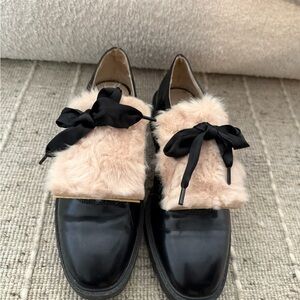 ZARA Black and Dusty Rose Fur Loafers